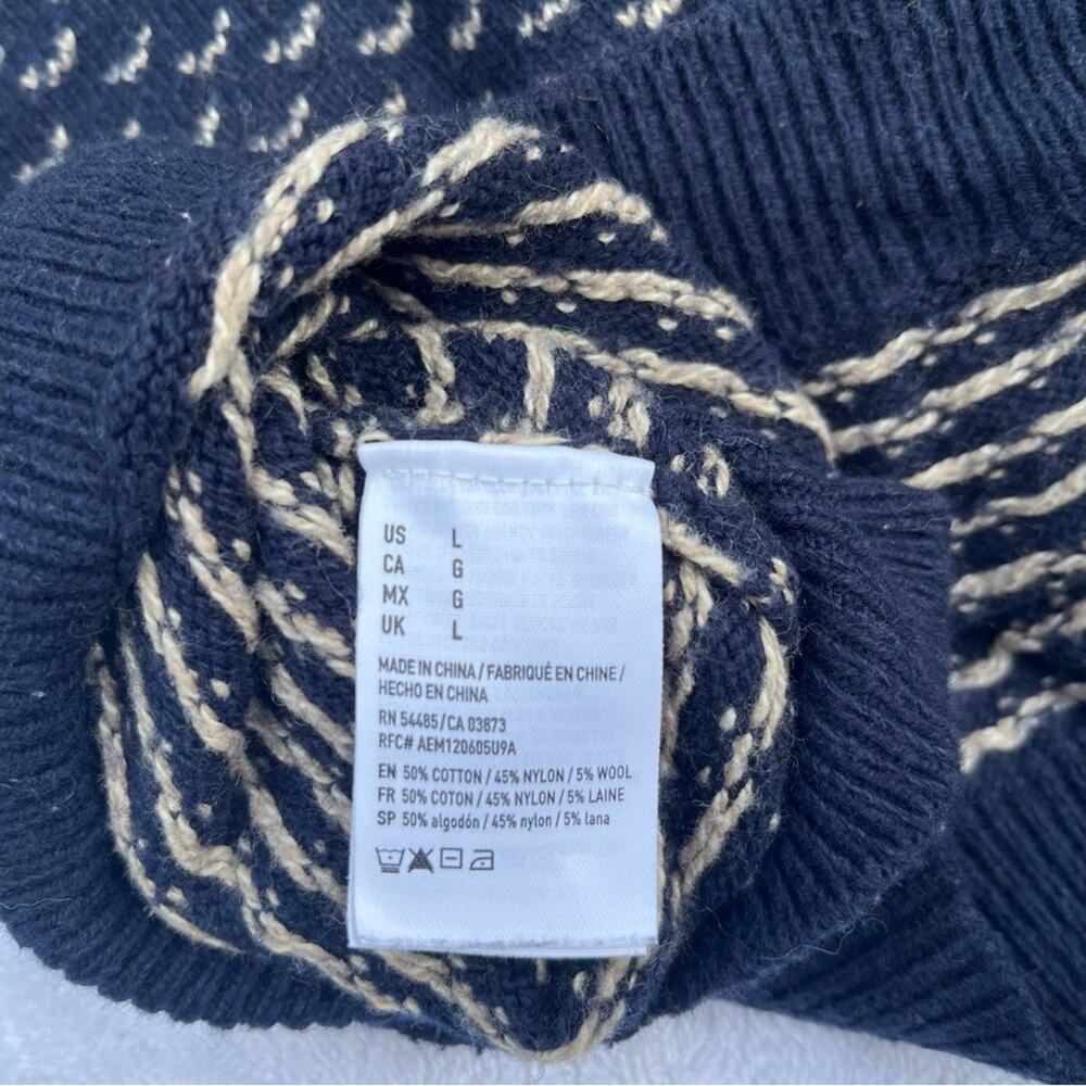American Eagle Navy Knit Men’s Crewneck Sweater Blue White Pullover Sz Large - Picture 8 of 8